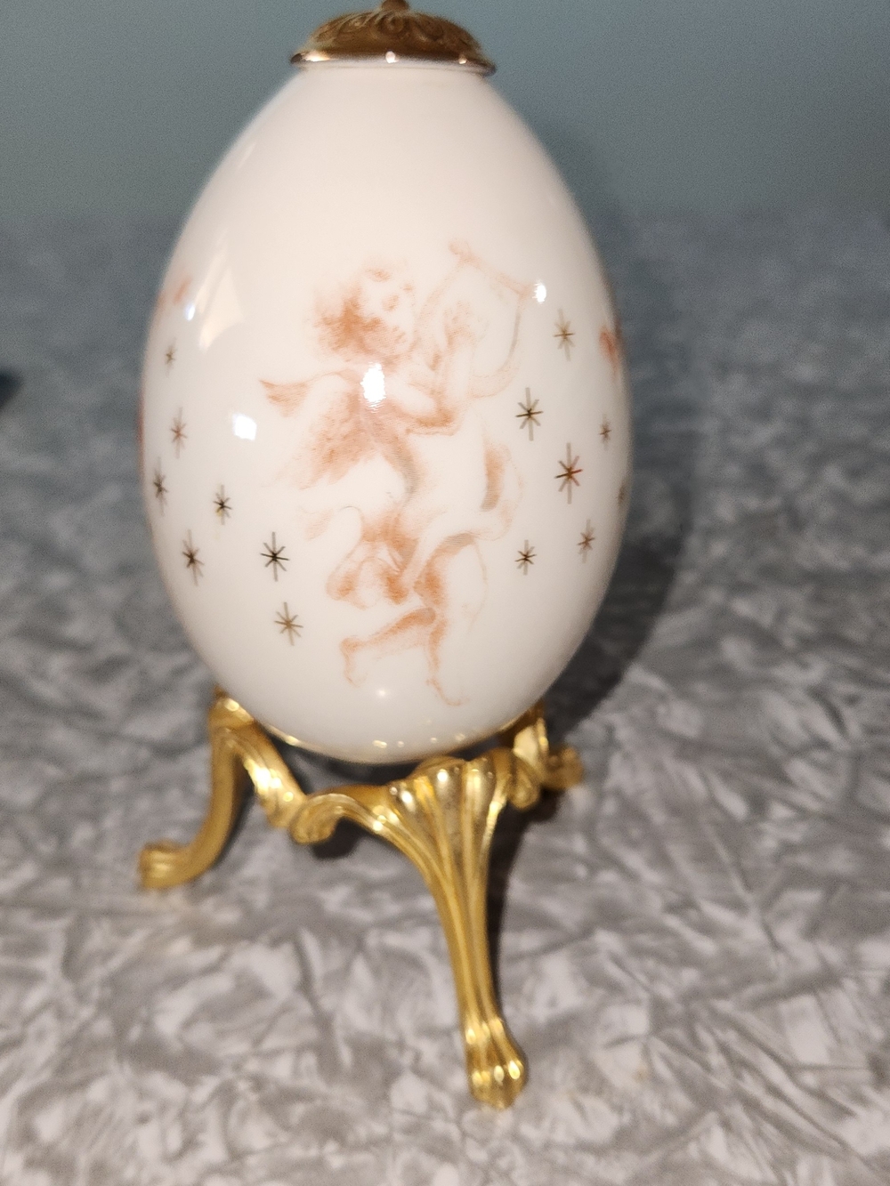 White & Gold Egg Ornament Clock with Gold Stand - Picture 7 of 8